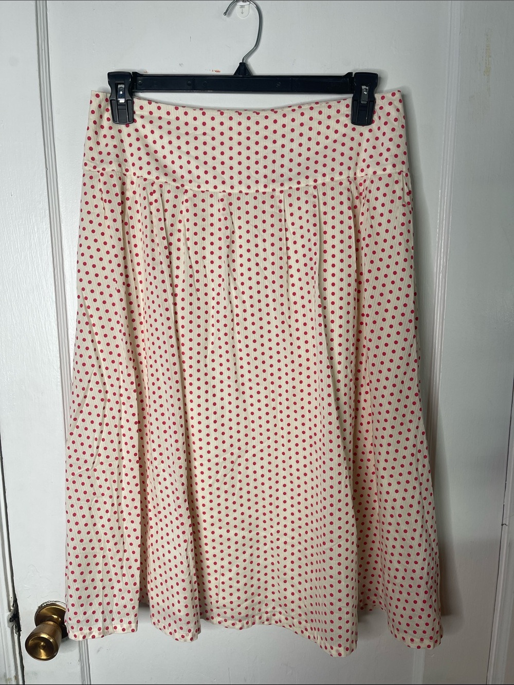 Vintage Y2K 12 Covington Skirt Polka Dots Pleats Lined Cotton Midi Maxi Tea Pink